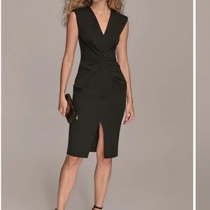 DONNA KARAN SLEEVELESS SPLIT-FRONT MIDI SHEATH DRESS